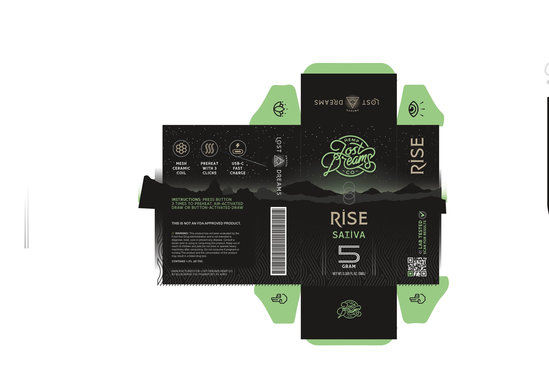 Lost Dreams hemp disposable — retail box design