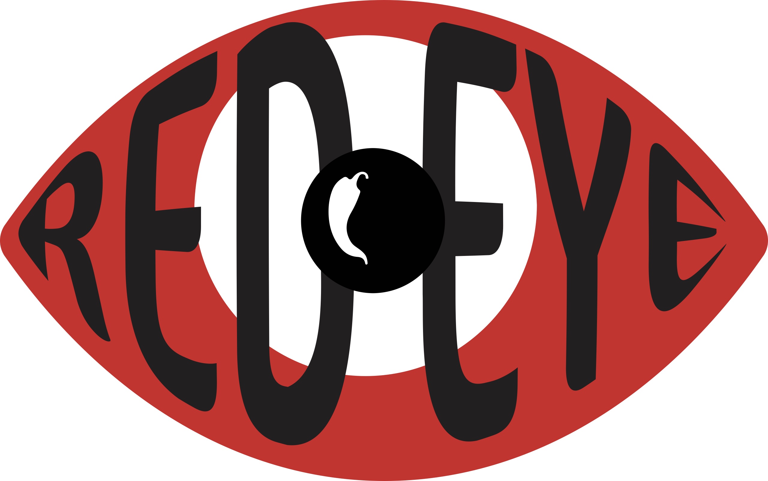 RED EYE Grill campaign layout — lockup, social handles, and chili pattern on red