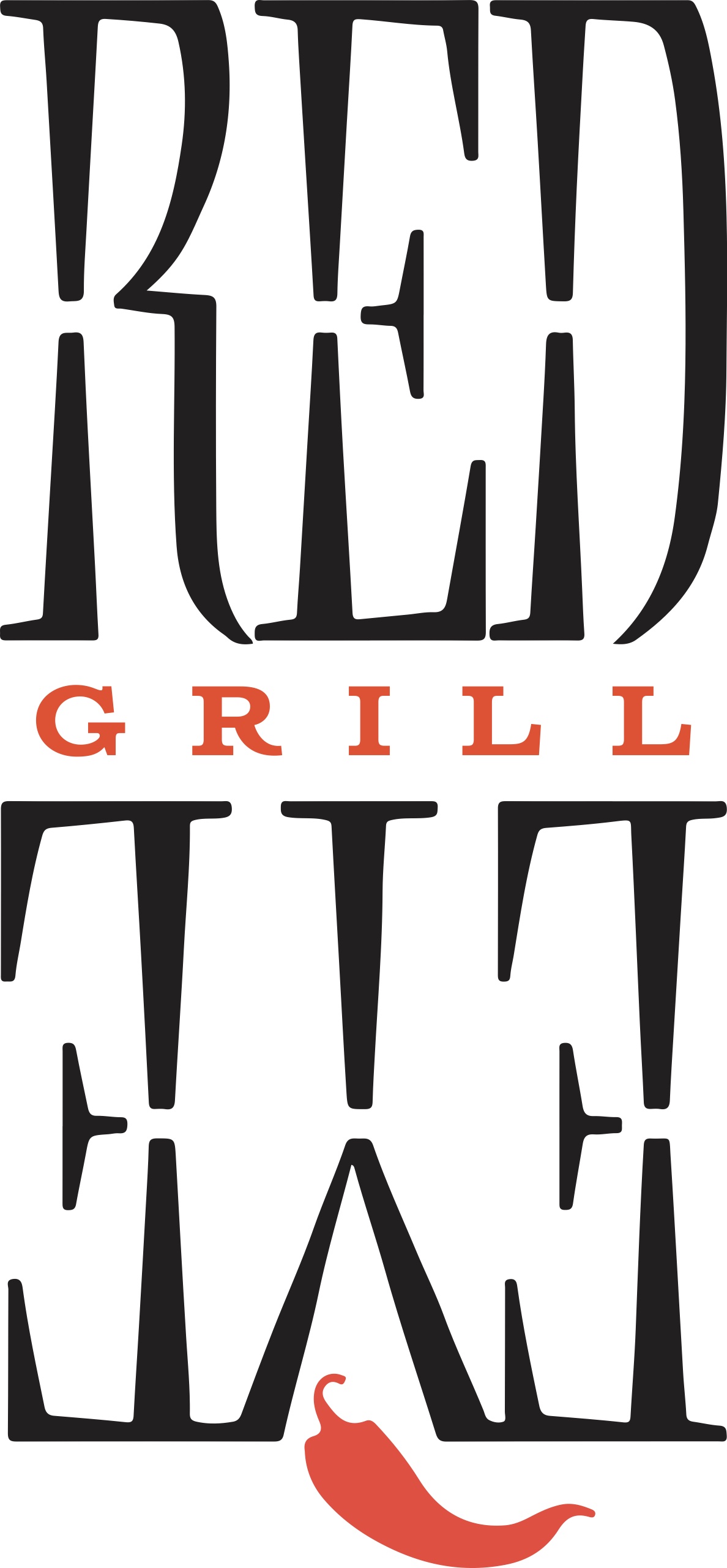 RED EYE Grill stacked logotype with chili underline, black on white